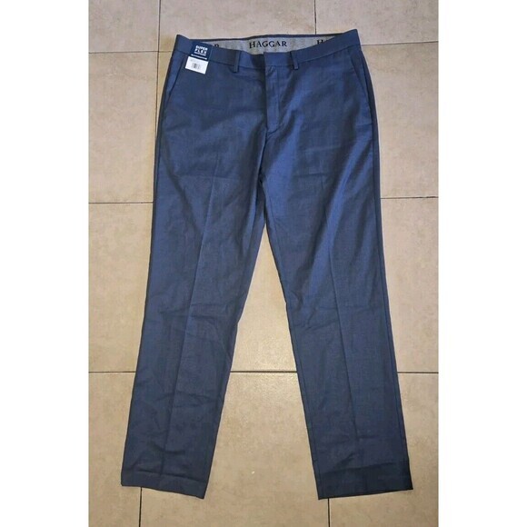 J.M. Haggar Men's 4-Way Stretch Dress Pant-Check Glen Plaid Dark Navy 36W x 32L - Picture 1 of 4